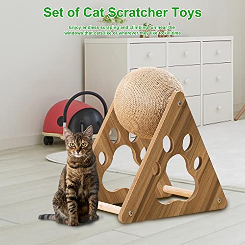 Mgichoom Pelotas Rascador de Sisal para gatos de madera maciza, juguete para escalar, juguetes interactivos para mascotas para gatos que evitan que los gatos arañen tu piso, sofá, cojines y muebles