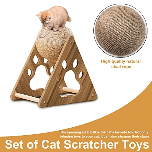 Mgichoom Pelotas Rascador de Sisal para gatos de madera maciza, juguete para escalar, juguetes interactivos para mascotas para gatos que evitan que los gatos arañen tu piso, sofá, cojines y muebles
