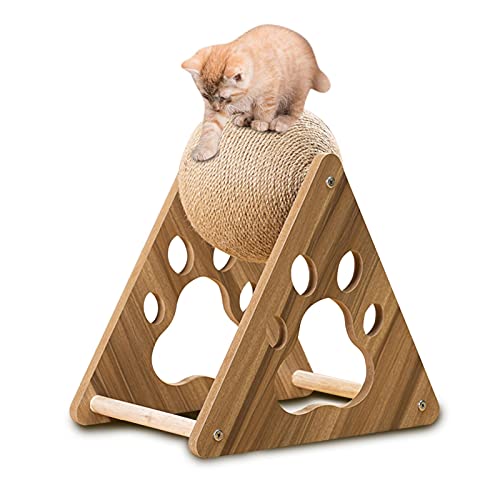 Mgichoom Pelotas Rascador de Sisal para gatos de madera maciza, juguete para escalar, juguetes interactivos para mascotas para gatos que evitan que los gatos arañen tu piso, sofá, cojines y muebles