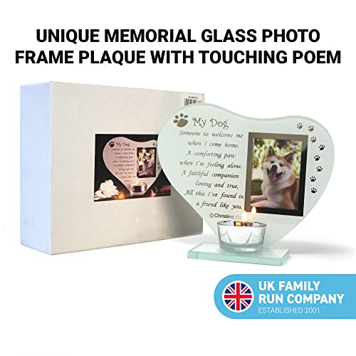 Mi perro - Placa Conmemorativa de vidrio con poema inspirador, vela y foto, idioma español no garantizado
