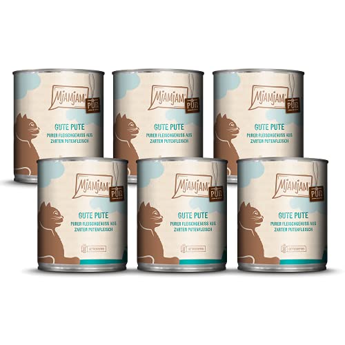 MjAMjAM - Pienso acuoso para Gatos - Pavo de Calidad Puro - Sin Cereales - 6 x 800 g