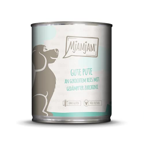 MjAMjAM - Pienso acuoso para Perros - Pavo de Calidad con arroz cocido y calabacín al Vapor - Natural - 6 x 800 g