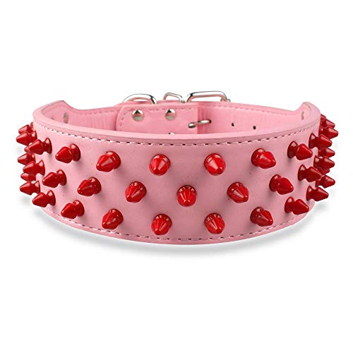 MMWW Clavos con Tachuelas para Perros Collar para Mascotas 2 de Ancho Ajustable para Pit Bull Boxer ML XL-Red_L
