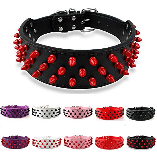 MMWW Clavos con Tachuelas para Perros Collar para Mascotas 2 de Ancho Ajustable para Pit Bull Boxer ML XL-Red_L