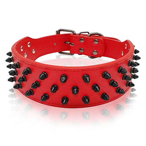 MMWW Clavos con Tachuelas para Perros Collar para Mascotas 2 de Ancho Ajustable para Pit Bull Boxer ML XL-Red_L