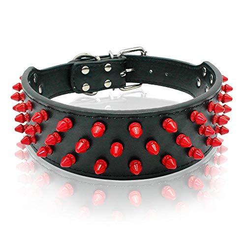 MMWW Clavos con Tachuelas para Perros Collar para Mascotas 2 de Ancho Ajustable para Pit Bull Boxer ML XL-Red_L