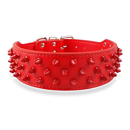 MMWW Clavos con Tachuelas para Perros Collar para Mascotas 2 de Ancho Ajustable para Pit Bull Boxer ML XL-Red_L