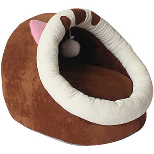 MMYing Respirable Gatos Casa semi-cerrada Animal Gatito Cueva Alto Rebote Esponja Nido Cojín Antideslizante Pequeño Grande Perros Cama Sueño (S,A-café)