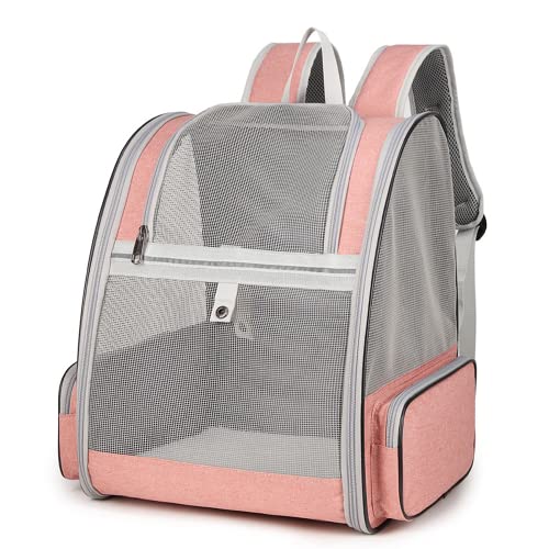 Mochila Portador Mascota Perro Gato de 7.5kg - Bolsa Transporte Grande de Malla para Viaje Aprobada por Aerolínea, Transportador Plegable Transpirable Espaciosa con Almohada de Felpa Extraíble (Rosa)
