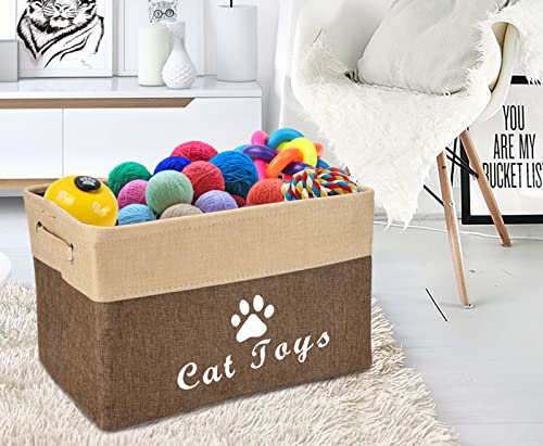 Morezi Caja de Juguetes para Mascotas, Material de Lona, ​​con asa, fácil de Transportar. Adecuado para almacenar Juguetes para Mascotas, Suministros y Accesorios para Mascotas-Gato-Beige Café
