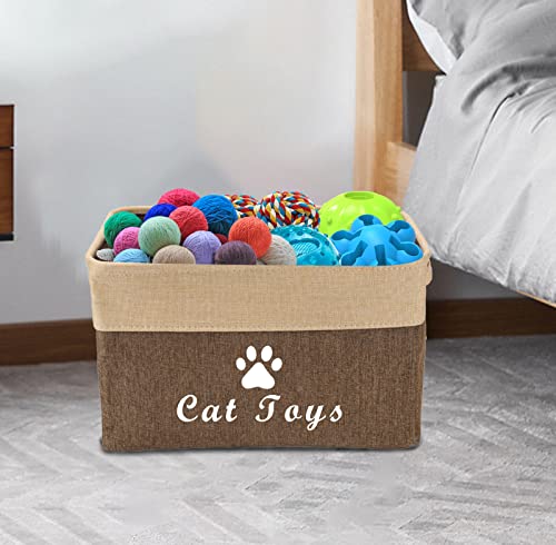 Morezi Caja de Juguetes para Mascotas, Material de Lona, ​​con asa, fácil de Transportar. Adecuado para almacenar Juguetes para Mascotas, Suministros y Accesorios para Mascotas-Gato-Beige Café