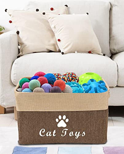 Morezi Caja de Juguetes para Mascotas, Material de Lona, ​​con asa, fácil de Transportar. Adecuado para almacenar Juguetes para Mascotas, Suministros y Accesorios para Mascotas-Gato-Beige Café