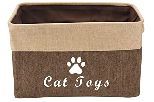 Morezi Caja de Juguetes para Mascotas, Material de Lona, ​​con asa, fácil de Transportar. Adecuado para almacenar Juguetes para Mascotas, Suministros y Accesorios para Mascotas-Gato-Beige Café