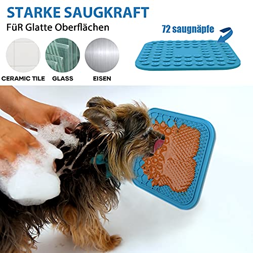 Morfone tapete para lamer perro, 21cm * 21cm tapete para lamer perro con 1 espátula de silicona, tapete para lamer perro grande con succión súper fuerte, sin BPA, 1 pieza（azul）