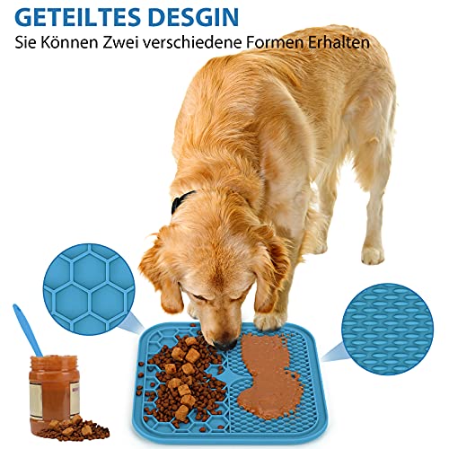Morfone tapete para lamer perro, 21cm * 21cm tapete para lamer perro con 1 espátula de silicona, tapete para lamer perro grande con succión súper fuerte, sin BPA, 1 pieza（azul）