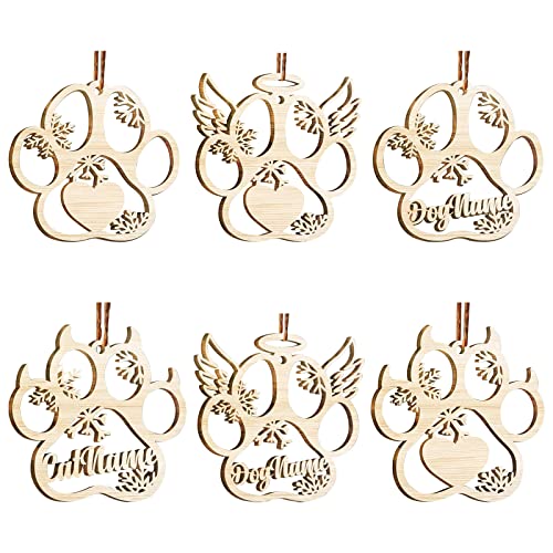 Morobor Adorno personalizado de madera para perro y gato, 6 piezas de nombre de mascota y alas de ángel, decoración de regalo para fiestas de mascotas, decoraciones navideñas
