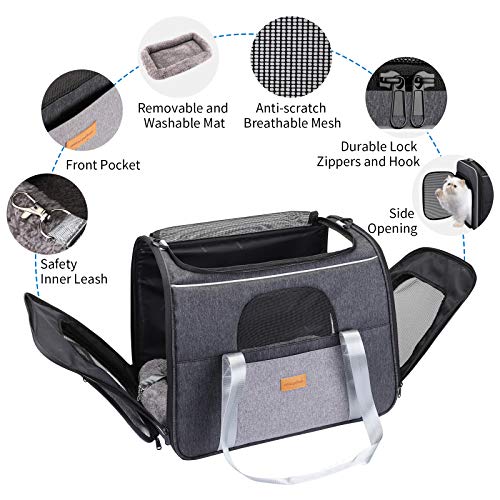 morpilot Transportín Gato Transportín Perro, Bolsa Transporte Plegable para Gato y Perro Pequeño Mediano, Transportin para Perro Pequeño con Correa de Hombro Ajustable y Cojin Suave + Tazón Plegable