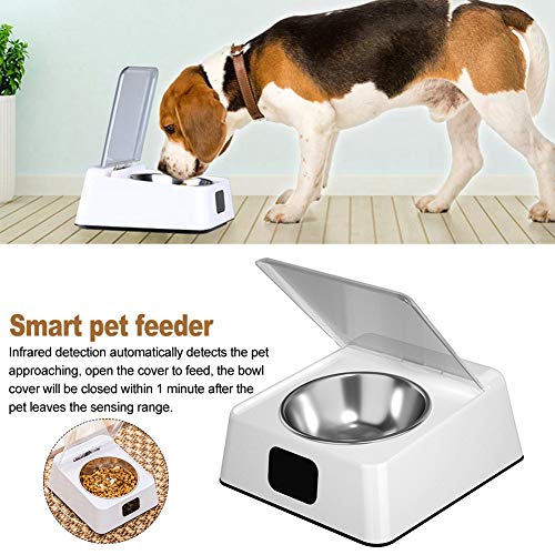 MOVKZACV Comedero automático para perros de gatos, 350 ml, dispensador automático de comida para perros de gatos, cubierta del interruptor de sensor infrarrojo con pantalla digital