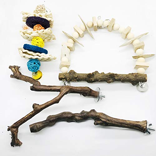 N|A Allazone 4 Pz Perca de Pájaro, Pájaro de Madera Soporte de Perca, Palo de UVA Salvaje Natural, Juguetes para Pajaros Juguetes para Masticar Loros para Masticar Loros, Periquitos, Cacatúas