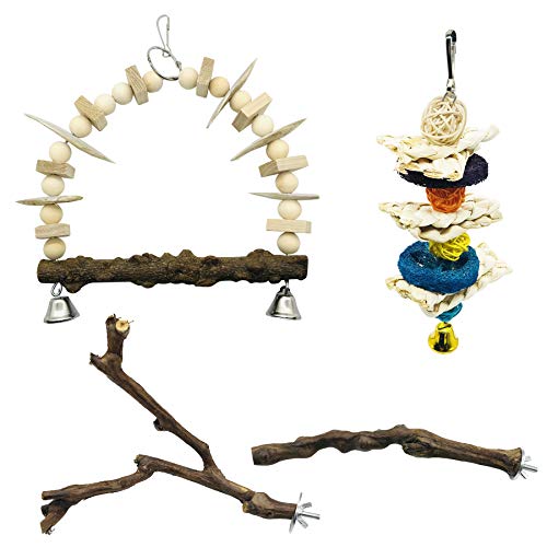 N|A Allazone 4 Pz Perca de Pájaro, Pájaro de Madera Soporte de Perca, Palo de UVA Salvaje Natural, Juguetes para Pajaros Juguetes para Masticar Loros para Masticar Loros, Periquitos, Cacatúas