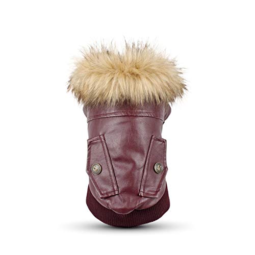 NAMSAN Abrigo para Perros Invierno Ropa para Perros Cuero Chaqueta para Perros Abrigado con el Borreguito y Botones Mascotas Disfraces para Pequeño/Medianos Perros (Rojo) - S