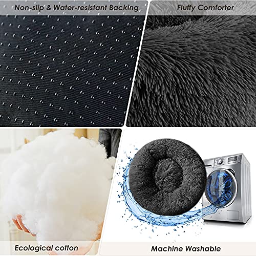 Nasjac Cama calmante para Mascotas, Nido de Mimbre para Donuts Cojín de Felpa Suave y cálido para Perros con Esponja acogedora Parte Inferior Antideslizante para Mascotas (L(70Cm), Gris Oscuro)