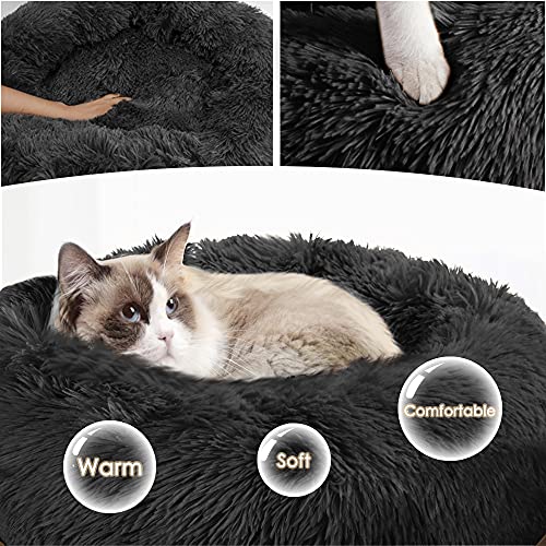 Nasjac Cama calmante para Mascotas, Nido de Mimbre para Donuts Cojín de Felpa Suave y cálido para Perros con Esponja acogedora Parte Inferior Antideslizante para Mascotas (L(70Cm), Gris Oscuro)
