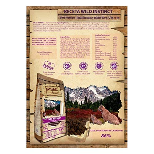 Natural Greatness - Pienso para Gatos Natural Sin Cereales Wild Instinct Gatitos y Adultos con Malta para prevenir Bolas de Pelo Saco 6kg | ANIMALUJOS