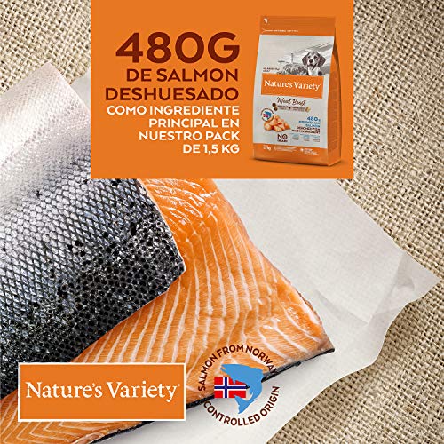 Nature's Variety Selected Meat Boost - Pienso para perros adultos con salmón noruego sin espinas 1,5 Kg