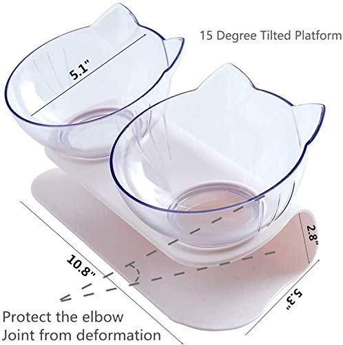 NC Cuenco del Gato, 2 in 1 Tazón Cuenco Doble 15° Inclinación Antideslizante Comedero Doble para Mascotas,Cuenco Elevado para Alimentos Elevado Comederos para Perros Gatos (Blanco)