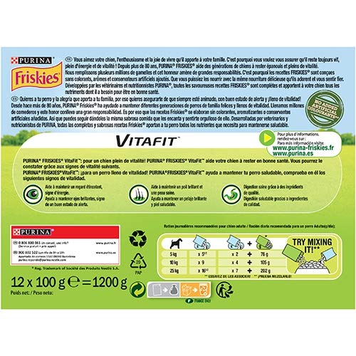 Nestlé Purina Friskies Comida húmeda para Perros Adulto con Pollo, Cordero y Buey en gelatina 12x100 g - Pack de 6