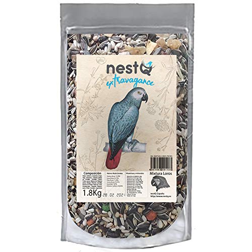 nestQ Mixtura para Loros Grandes Comida con Frutas y Semillas para Yacos Guacamayos Cotorras Loro 1800 Gramos