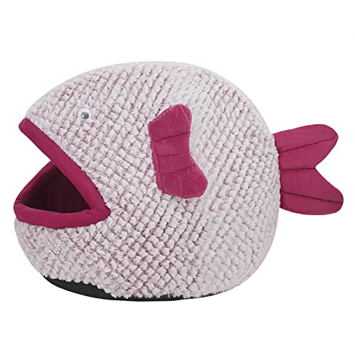 Nido de gato, bonito cama para chihuahua, tienda de campaña de pescado, franela, bolsa para dormir para nido, cojín de animal en casa interior y caseta caliente para invierno