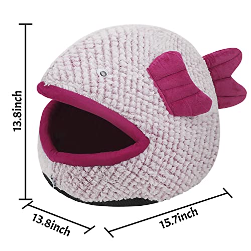 Nido de gato, bonito cama para chihuahua, tienda de campaña de pescado, franela, bolsa para dormir para nido, cojín de animal en casa interior y caseta caliente para invierno