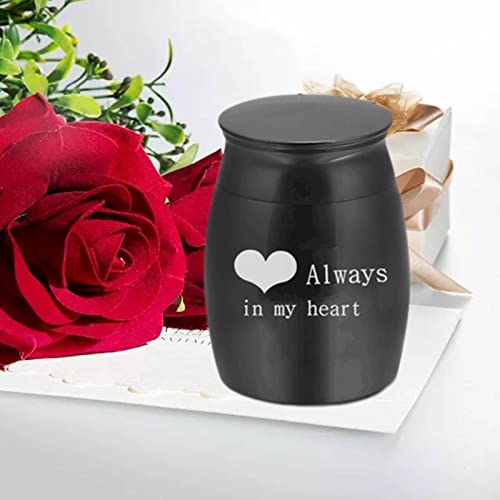 Niktule Pequeña urna de recuerdo para cenizas, tarro para el cabello, mini urnas para cenizas de acero inoxidable, soporte memorial para cenizas, «Te echamos de menos en mi corazón».