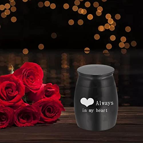 Niktule Pequeña urna de recuerdo para cenizas, tarro para el cabello, mini urnas para cenizas de acero inoxidable, soporte memorial para cenizas, «Te echamos de menos en mi corazón».