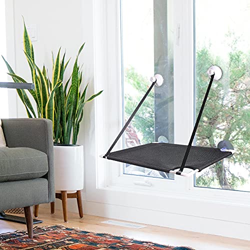NIQIU Hamaca para Colgar en la Cama para Gatos Asientos para Mascotas montados en la Ventana soleada Malla Transpirable Ventosa para Gatitos Cama para Dormir Estante Colgante para Jugar-Negro, ESPAÑA