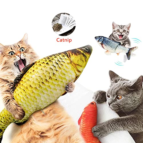 NIUBICLAS Juguetes de pez gatera para gatos, juguete eléctrico para gatos con disquete, carga USB, juguete interactivo lavable para gatos, perfecto para masticar, patadas, gato juguete que se mueve