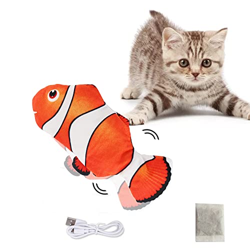 NIUBICLAS Juguetes de pez gatera para gatos, juguete eléctrico para gatos con disquete, carga USB, juguete interactivo lavable para gatos, perfecto para masticar, patadas, gato juguete que se mueve