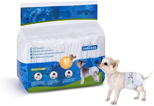 Nobleza 12x Pañales para Perros Desechables Hembra Cachorro Entrenamiento Pañales Súper Absorbente Envolturas para Mascotas Paquete de 12 Cintura 18-30CM ，XS