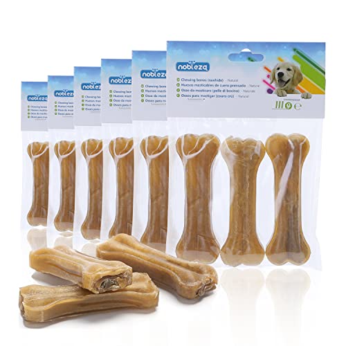 Nobleza - 18 Pcs Hueso Prensado para Perros Fortalecedor de Dientes Stick Dental Dog Snack, Hueso de Nudillos de Cuero Crudo, Hueso para morder, 10cm