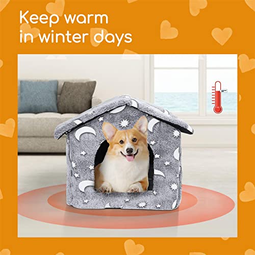 Nobleza Caseta Perro Interior, Plegable Casa y Sofá para Mascotas, Suave Casa para Gatos Conejos para Invierno, con Cojín Extraíble, Camas Cálidas para Cachorro, Gris L53*W50*H43CM (L)