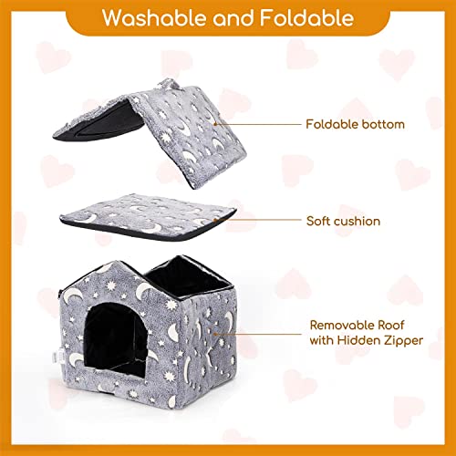 Nobleza Caseta Perro Interior, Plegable Casa y Sofá para Mascotas, Suave Casa para Gatos Conejos para Invierno, con Cojín Extraíble, Camas Cálidas para Cachorro, Gris L53*W50*H43CM (L)
