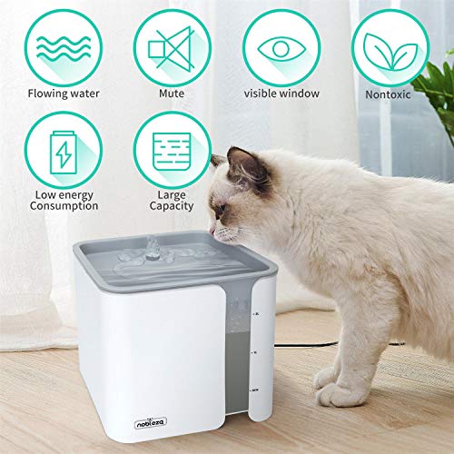 Nobleza Fuente para Gatos Silencioso Bebedero Mascotas Bebedero automático Perros y 3 filtros de carbón Activado 2.0 L