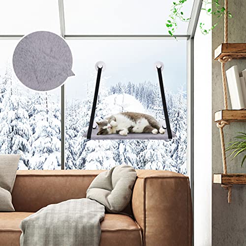 Nobleza Hamaca Ventana de Gato para Todas Las Estaciones,Cama Gato Colgante para Gato con Manta Suave y Cojines de Verano, para Tomar la Siesta y Tomar el Sol, Soportar hasta 20kg