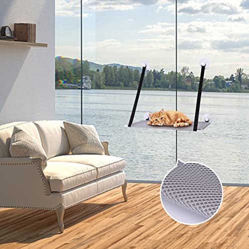 Nobleza Hamaca Ventana de Gato para Todas Las Estaciones,Cama Gato Colgante para Gato con Manta Suave y Cojines de Verano, para Tomar la Siesta y Tomar el Sol, Soportar hasta 20kg