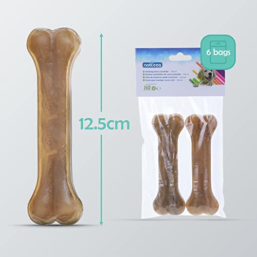 Nobleza - Hueso Prensado para Perros Fortalecedor de Dientes Stick Dental Dog Snack, Hueso de Nudillos de Cuero Crudo, Hueso para morder, 12.5cm,12pcs