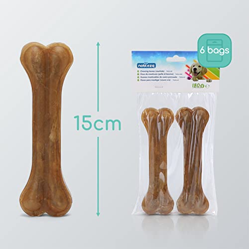 Nobleza - Hueso Prensado para Perros Fortalecedor de Dientes Stick Dental Dog Snack, Hueso de Nudillos de Cuero Crudo, Hueso para morder, 15cm,12pcs
