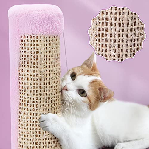 Nobleza Poste Rascador para Gatos de Sisal Natural con Bola,Rascador para Gatos,Arbol para Gatos,L33.5*W33.5*H38CM，Rosado