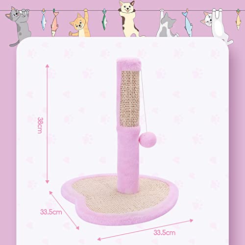 Nobleza Poste Rascador para Gatos de Sisal Natural con Bola,Rascador para Gatos,Arbol para Gatos,L33.5*W33.5*H38CM，Rosado